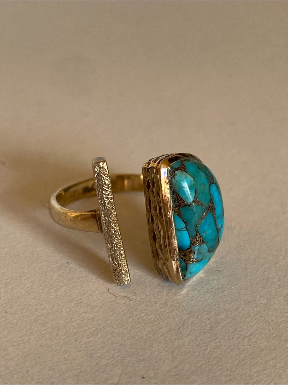 Turquoise Stone Open Adjustable Gold Tone Ring - Women Jewelry - Picture 4 of 7